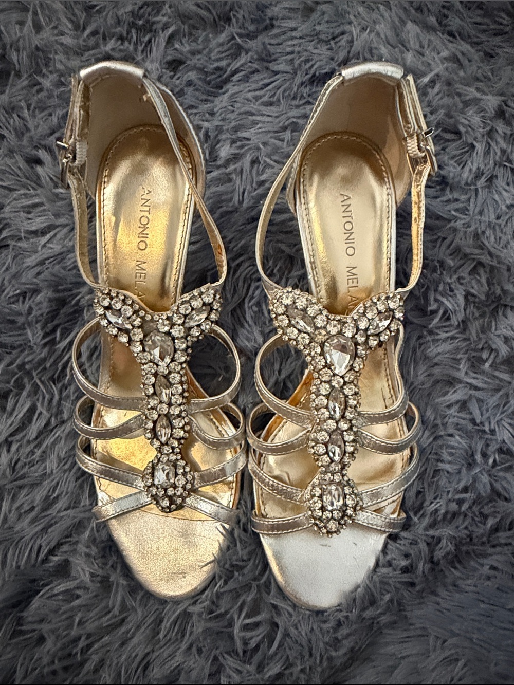 ANTONIO MELANI Gold Crystal Embellished Strappy Heels
